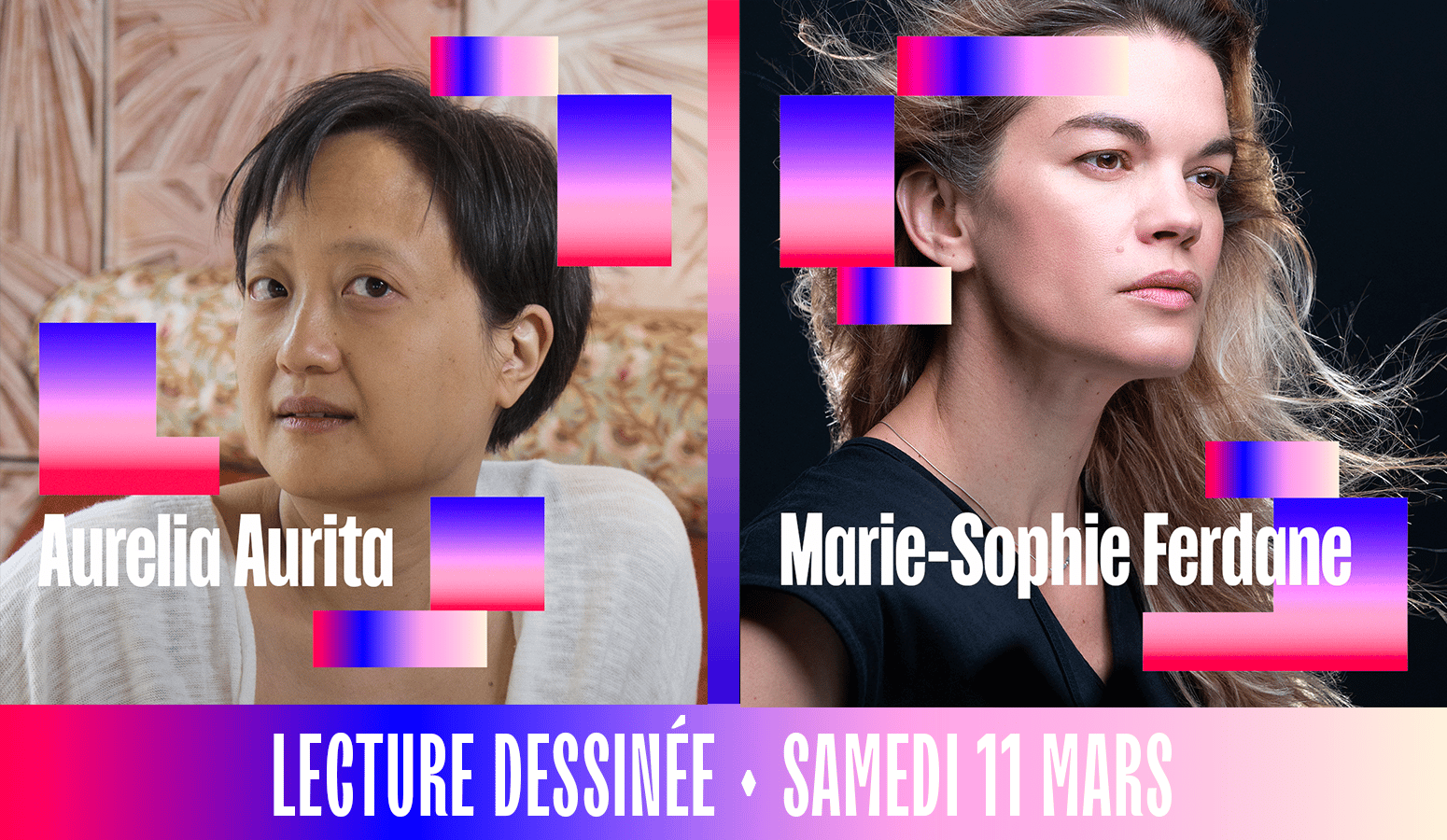 Template de la lecture dessinée du samedi 11 mars au Pop Women Festival de Aurélia Aurita et Marie Sophie-Ferdane