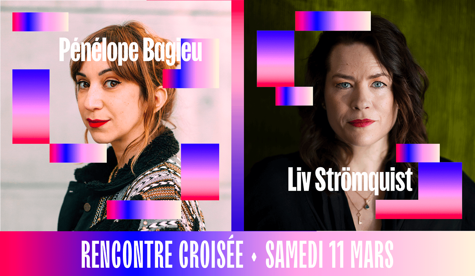 Template de la rencontre croisée du samedi 11 mars mars au Pop Women Festival de Liv Strömquist et Pénélope Bagieu