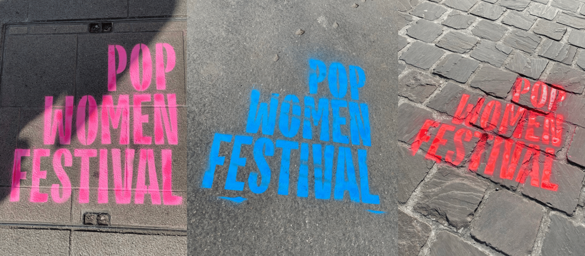 Logo Pop Women Festival taggé dans les rues de rEIMS